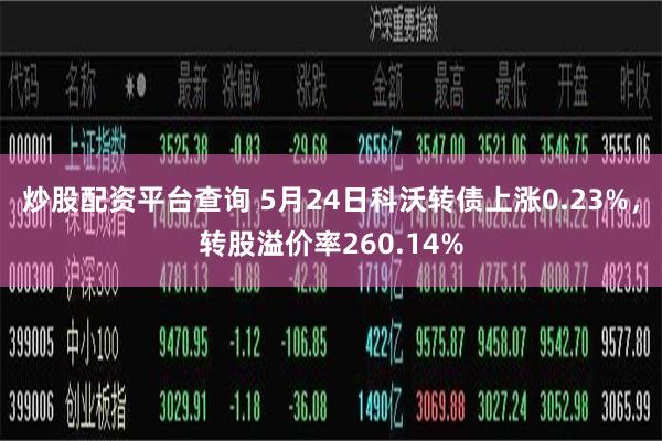 炒股配资平台查询 5月24日科沃转债上涨0.23%，转股溢价率260.14%