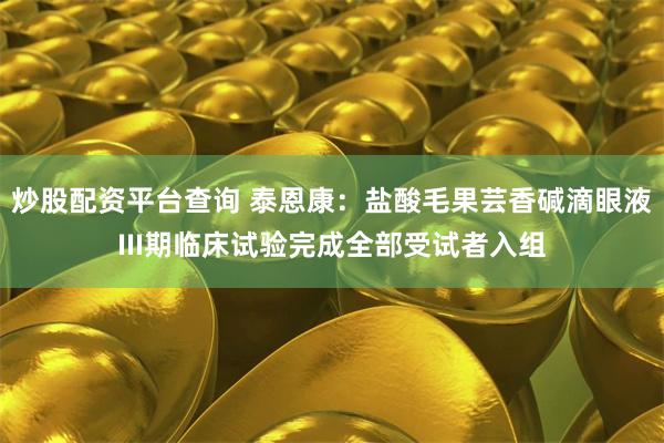炒股配资平台查询 泰恩康：盐酸毛果芸香碱滴眼液III期临床试验完成全部受试者入组